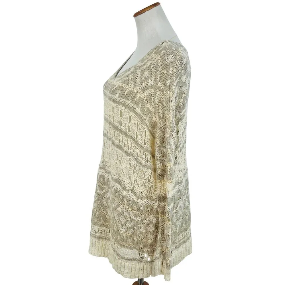 RARE NWT Free People Ivory Metallic Shimmer Slouchy On-Off Shoulder Knit Sweater